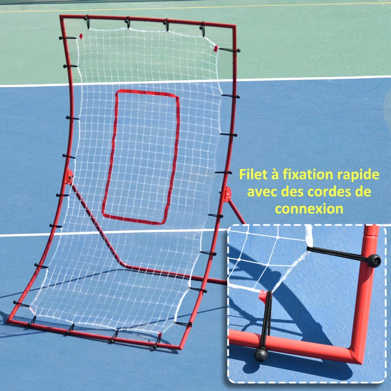 HOMCOM Filet de rebond de football, rebondisseur de football, angle réglables, accessoires de fixation fournies, rouge, blanc