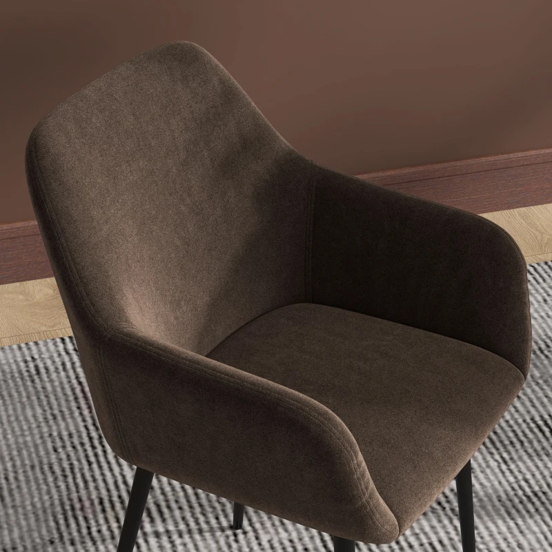 HOMCOM Set 2 Sedie da Pranzo Nordiche Imbottite con Braccioli Ricurvi in Tessuto Effetto Velluto, 54x57x80 cm, Marrone