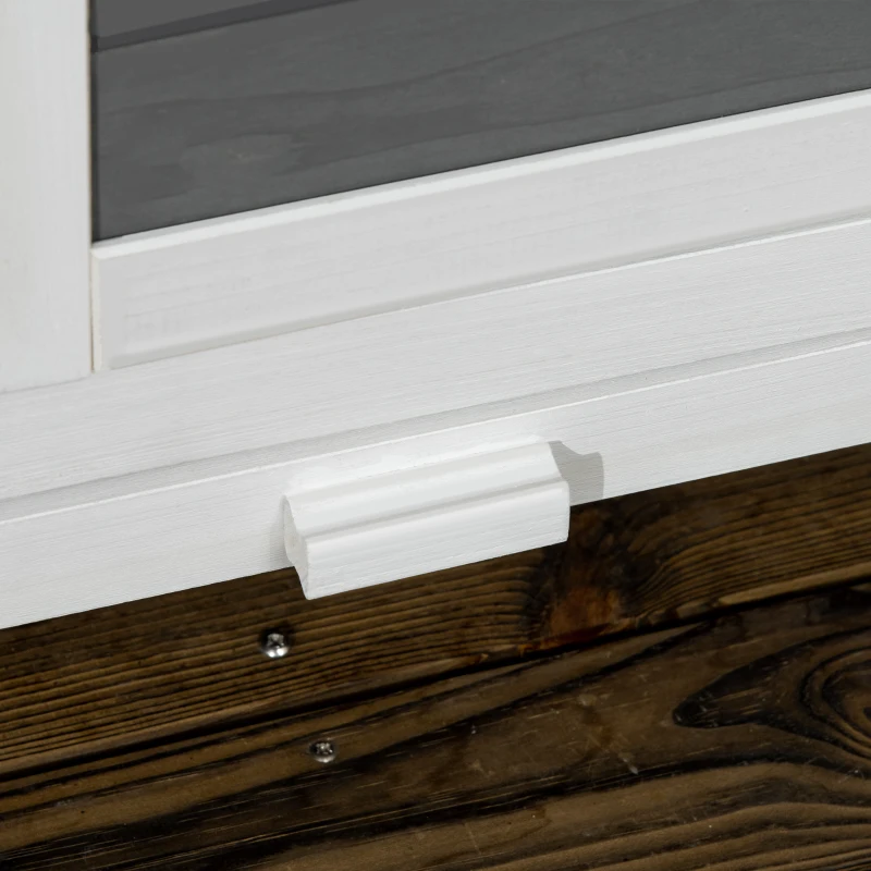 PawHut Conejera de Madera de 2 Niveles con Ruedas 2 Puertas Techo Abatible y Bandejas Extraíbles 119x50,5x109 cm Blanco y Gris