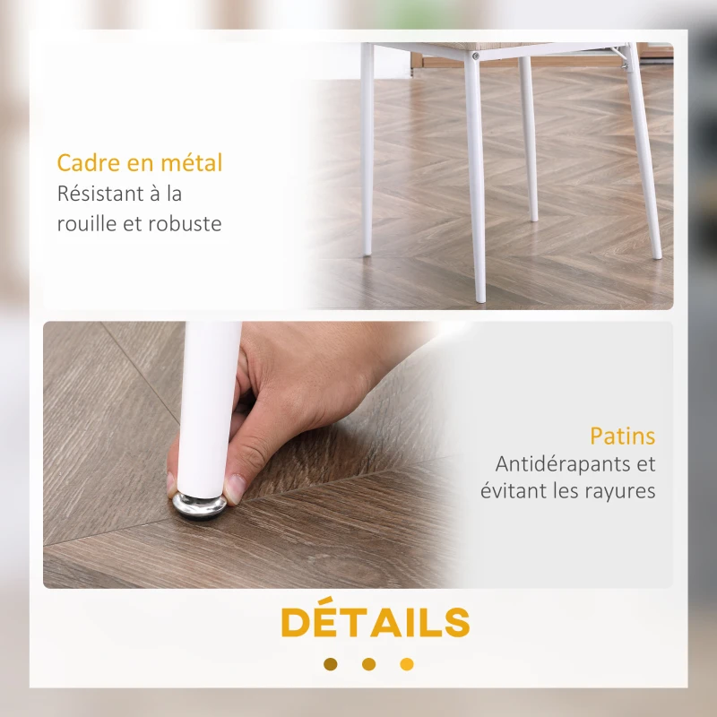 HOMCOM Ensemble table à manger carrée 3 pièces avec 2 chaises cuisine salle à manger plateau MDF châssis métal blanc