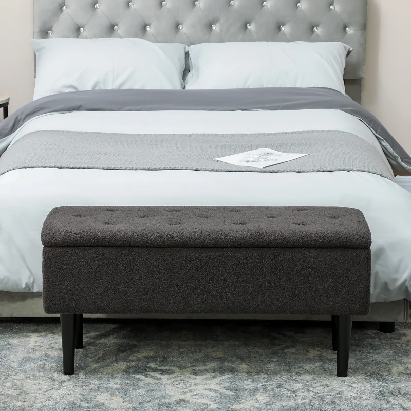 HOMCOM 57L Teddy Fleece Storage Ottoman - Dark Grey