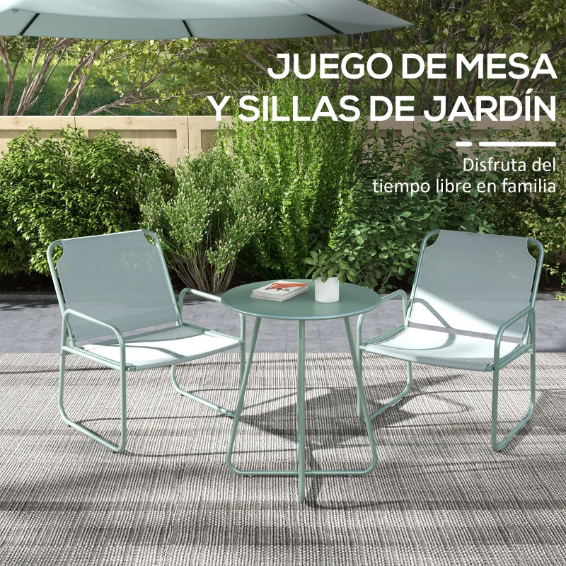 Outsunny Conjunto de Muebles de Jardín de 3 Piezas con Marco de Acero Reposabrazos y Almohadillas Ajustables para los Pies Verde