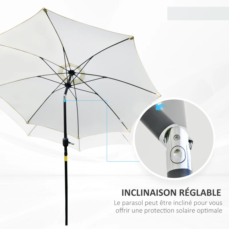 Outsunny Parasol de jardin Parasol droit Parasol inclinable aluminium fibre de verre polyester diamètre 2,65 m coloris crème