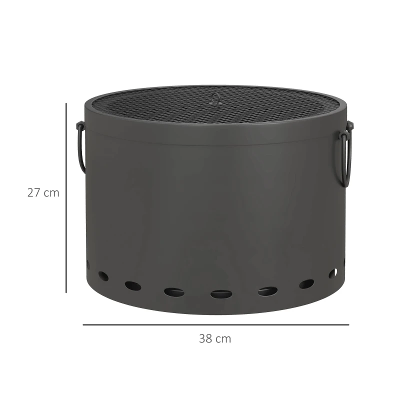 Outsunny Smokeless Fire Pit, 38cm Portable Wood Burning Firepit with Spark Screen and Poker, Low Smoke Camping Bonfire Stove for Garden Patio Picnic, Dark Grey