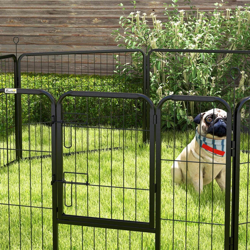 PawHut Luxe parc enclos modulable acier époxy porte verrouillable pour chiens, lapins, rongeurs, petits animaux, intérieur et extérieur 80 x 60 cm noir