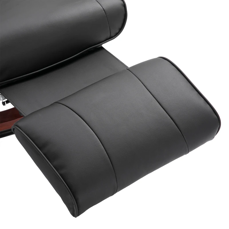 HOMCOM Fauteuil relax inclinable fauteuil de salon repose-pieds réglable pivotant 360° piètement bois revêtement synthétique noir(m-10)