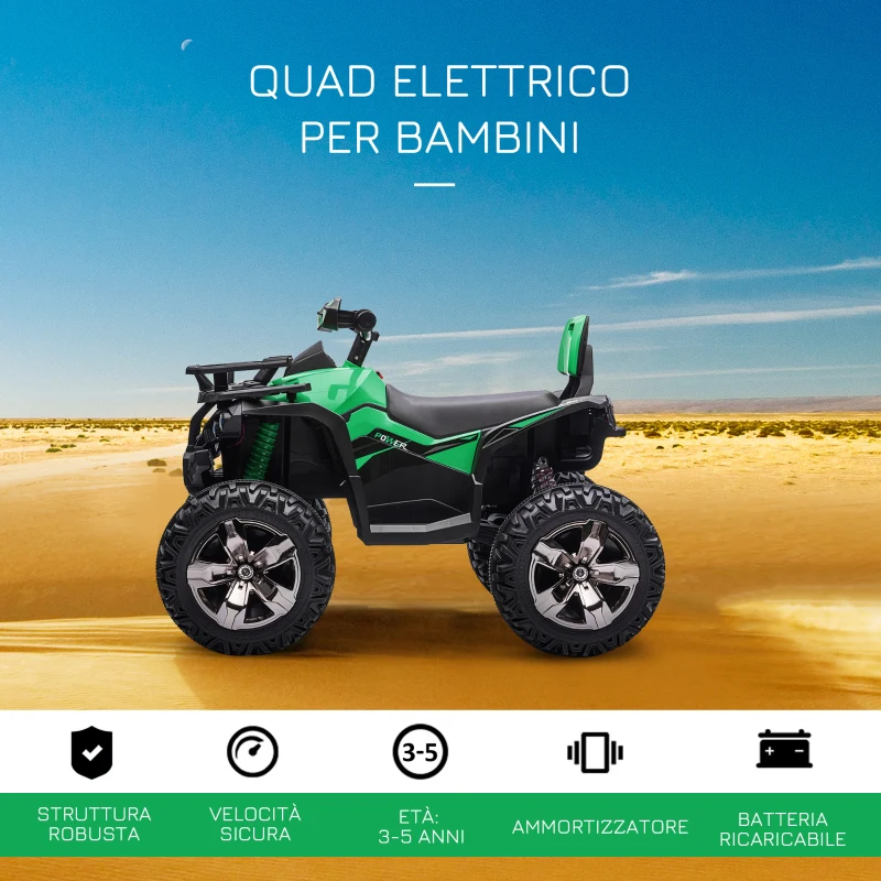 HOMCOM Quad per Bambini Elettrico 12V con Fari e Batteria Ricaricabile, Età 3-5 Anni, 100x65x73cm, Verde
