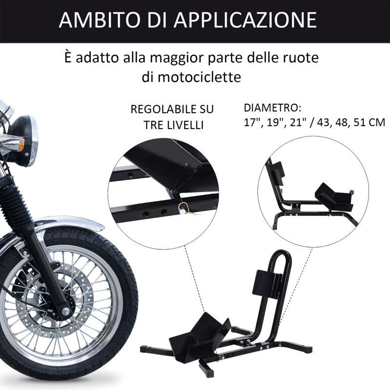 HOMCOM Blocca Ruota Moto Regolabile su 3 Livelli da 250 kg max in Metallo, 60x55x43 cm, Nero
