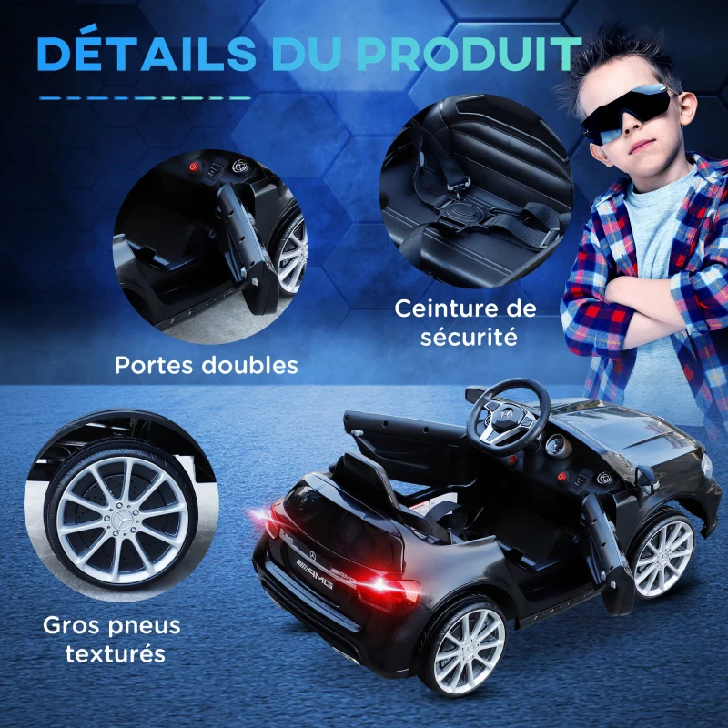 HOMCOM Voiture électrique enfants sous licence Mercedes Benz GLA AMG avec télécommande MP3 USB lumières et sons noir