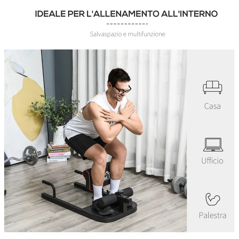 HOMCOM Macchina Squat 3 in 1, Macchina per Deep Sissy Squat Sit Up Push Up Regolabile Acciaio, Multifunzione, per Fitness, Allenamento, Leg Press, Addominali e Flessioni, Nero