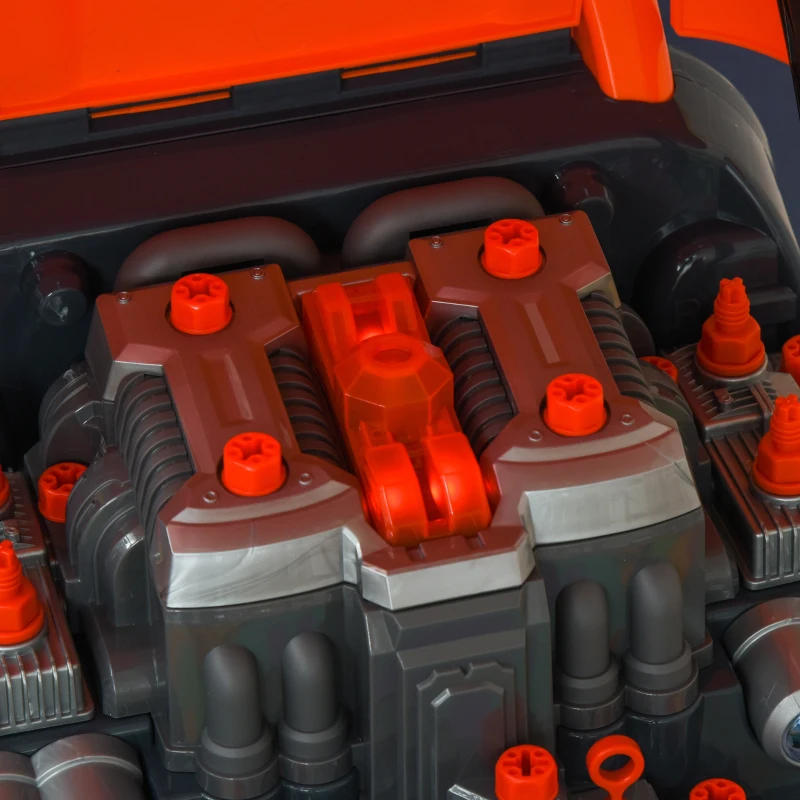 HOMCOM Officina Camion Giocattolo per Bambini 3-5 Anni con Motore, Ruote e Maniglia, 61 Accessori, 40x39x47cm, Arancione