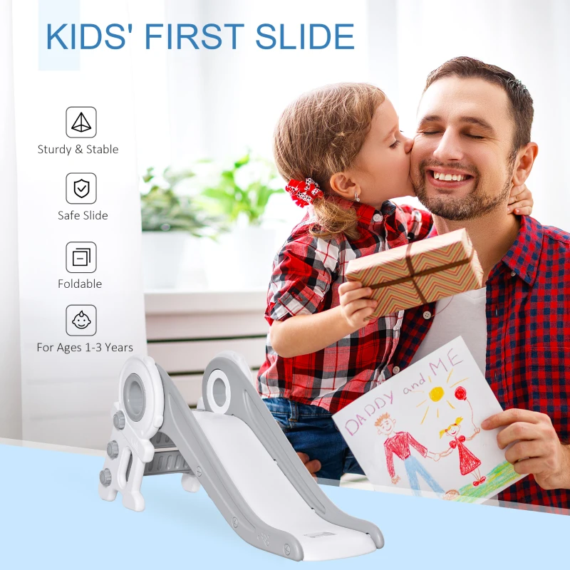 HOMCOM Folding Kids Slide Freestanding Slider for Toddler Climber Indoor Outdoor Playset Exercise Toy Activity Center for 1-3 Years, Cartoon Astronaut Shaped Grey