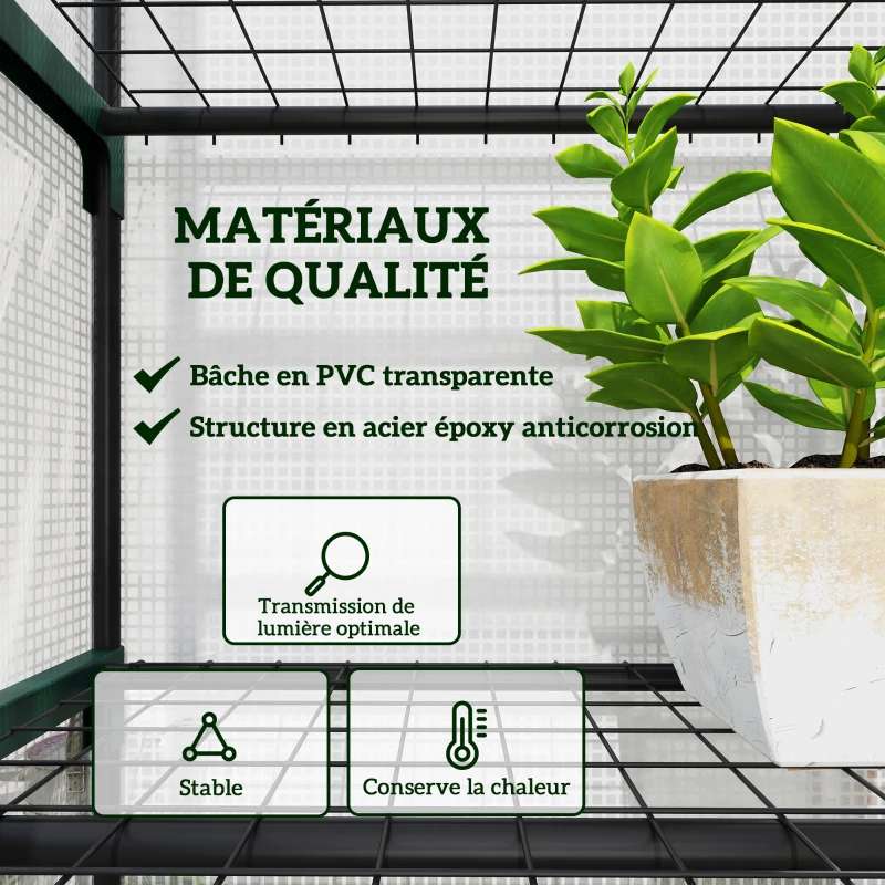 Outsunny Serre de jardin balcon étagère serre 5 niveaux 0,69 x 0,49 x 1,93 m acier bâche amovible PE blanc
