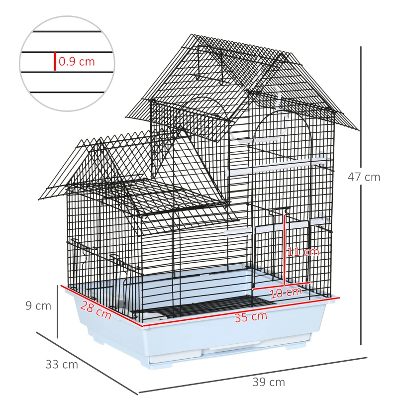 PawHut Gabbia per Uccelli in Metallo con Maniglia, Vassoio Estraibile, Pioli e Altalena, 39x33x47cm, Bianco