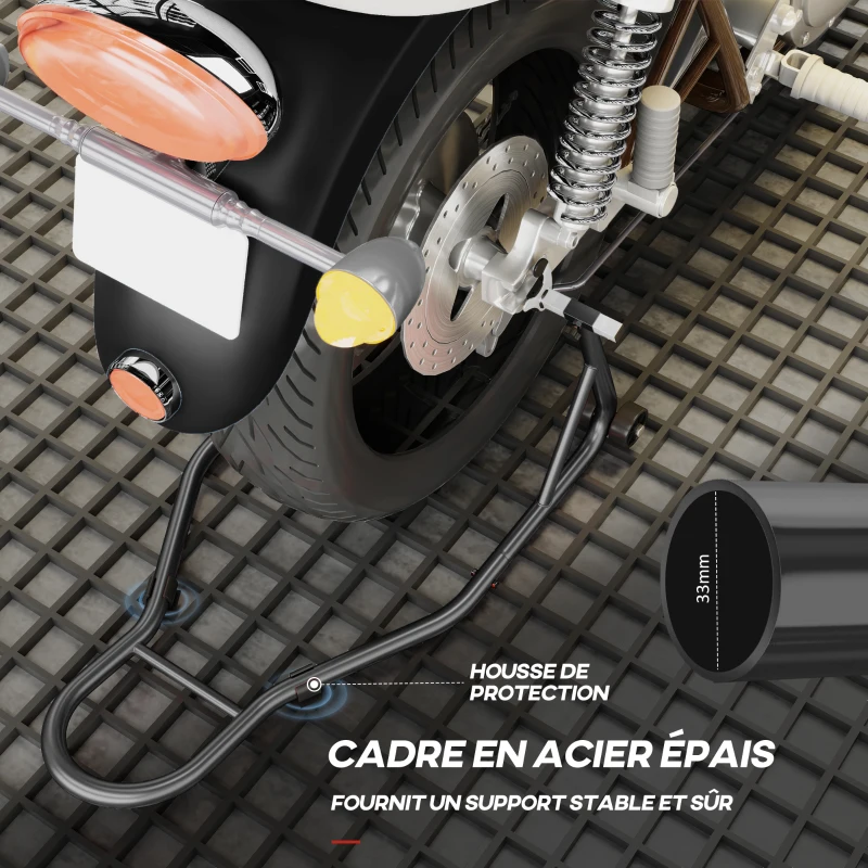 HOMCOM Support béquille de moto arrière support de roue lève moto arrière sur roulettes avec bobine de bras oscillant U, noir