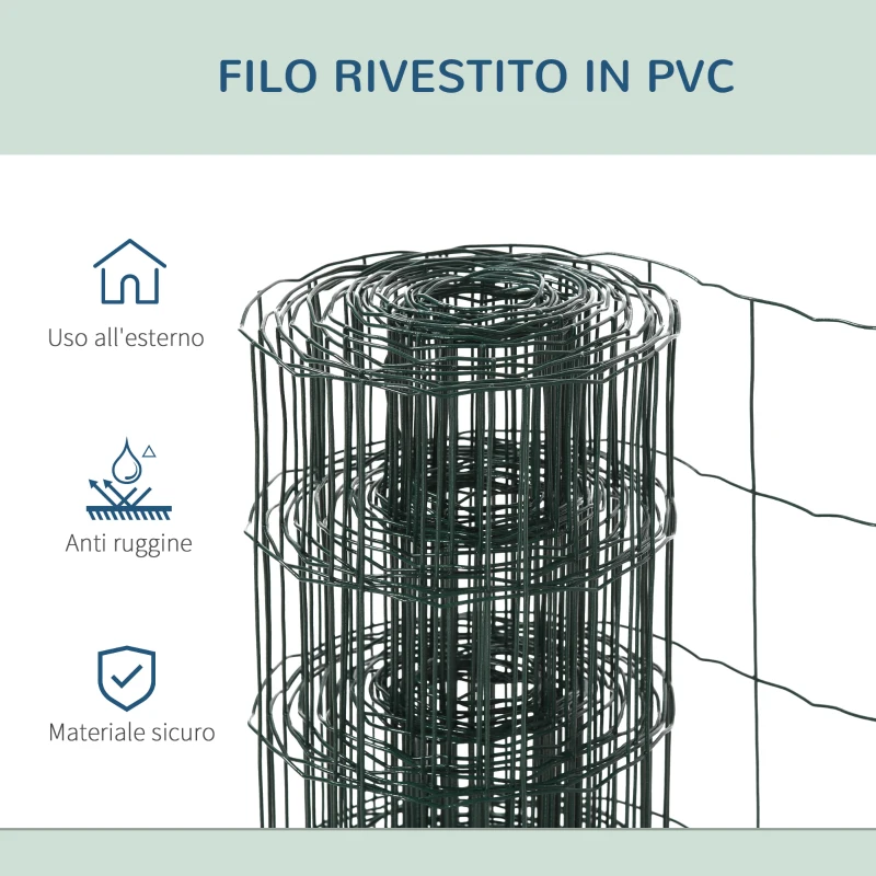 PawHut Rete Metallica da Giardino con Rivestimento in PVC per Recinzioni da Esterno, 1000x61cm, Verde