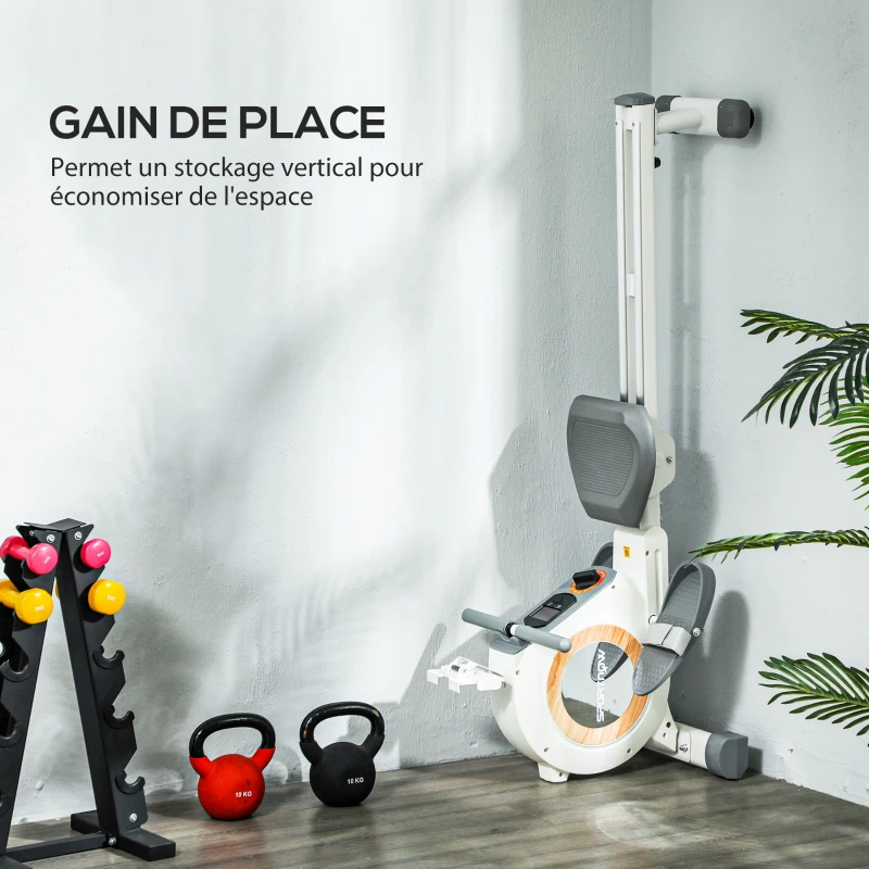 SPORTNOW Rameur magnétique 16 niveaux avec écran LCD et support de téléphone, rangement vertical, pour l'entraînement à domicile