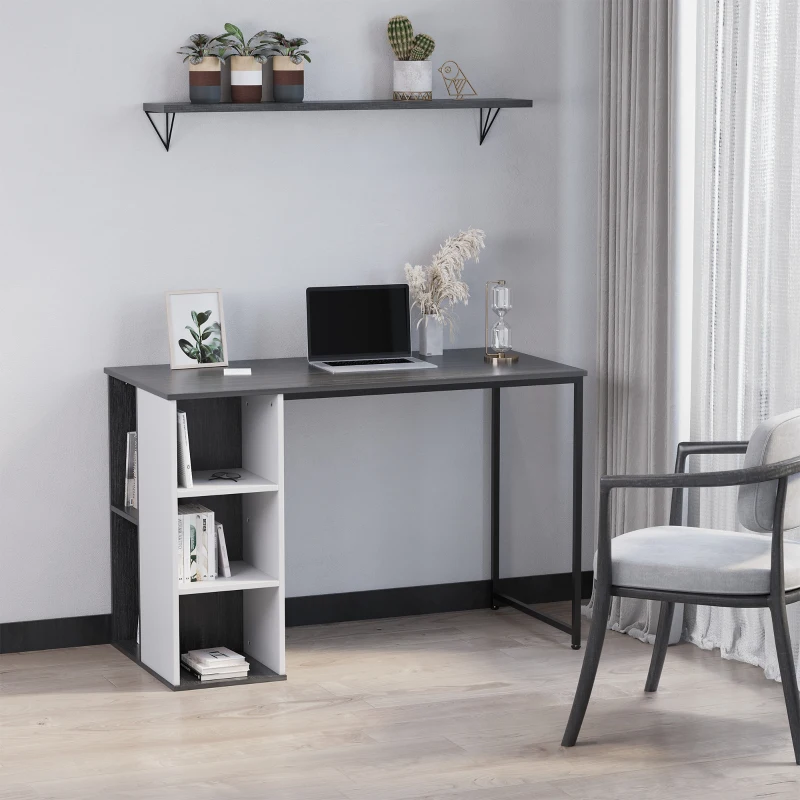 HOMCOM Computer Desk with 3-Tier Storage Shelves Writing Desk with Two Side Compartments for Home Office, Study, 115 x 55 x 75 cm, Grey
