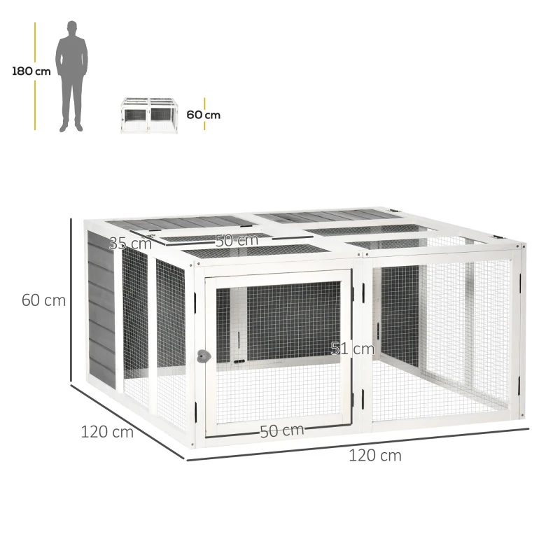 PawHut Clapier à lapin toit ouvrant porte verrouillable en bois et métal pour 2-4 lapins 120 x 120 x 60 cm gris