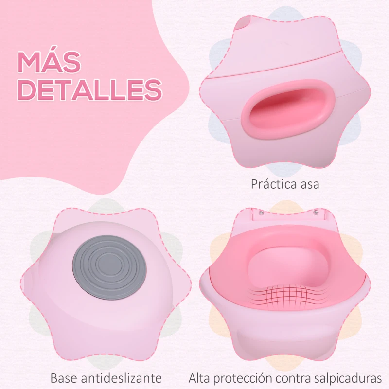 HOMCOM Orinal Infantil con Forma de Hipopótamo con Asas para Niños a partir de 6 Meses Inodoro de Aprendizaje 40x30x23 cm Rosa