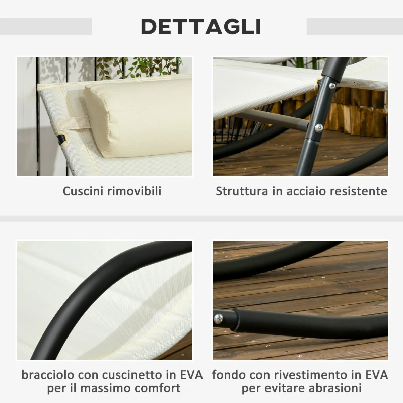 Outsunny Set da 2 Sdraio a Dondolo con Poggiatesta e Braccioli, 67x144x87 cm, Grigio e Beige