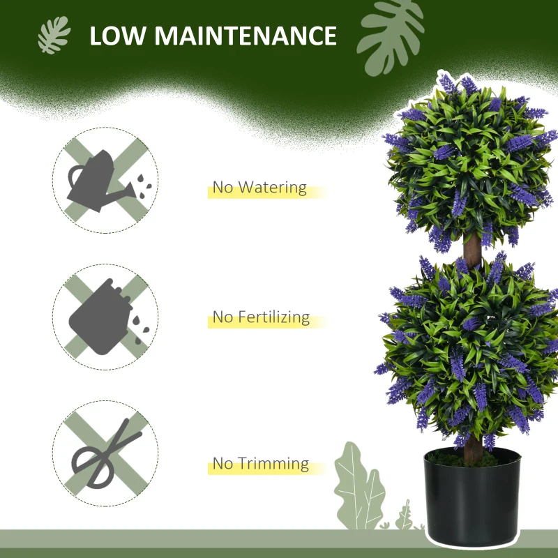 HOMCOM Set of 2 Artificial Plants, Lavender Flowers Ball Trees with Pot, for Home Indoor Outdoor Decor, 70cm