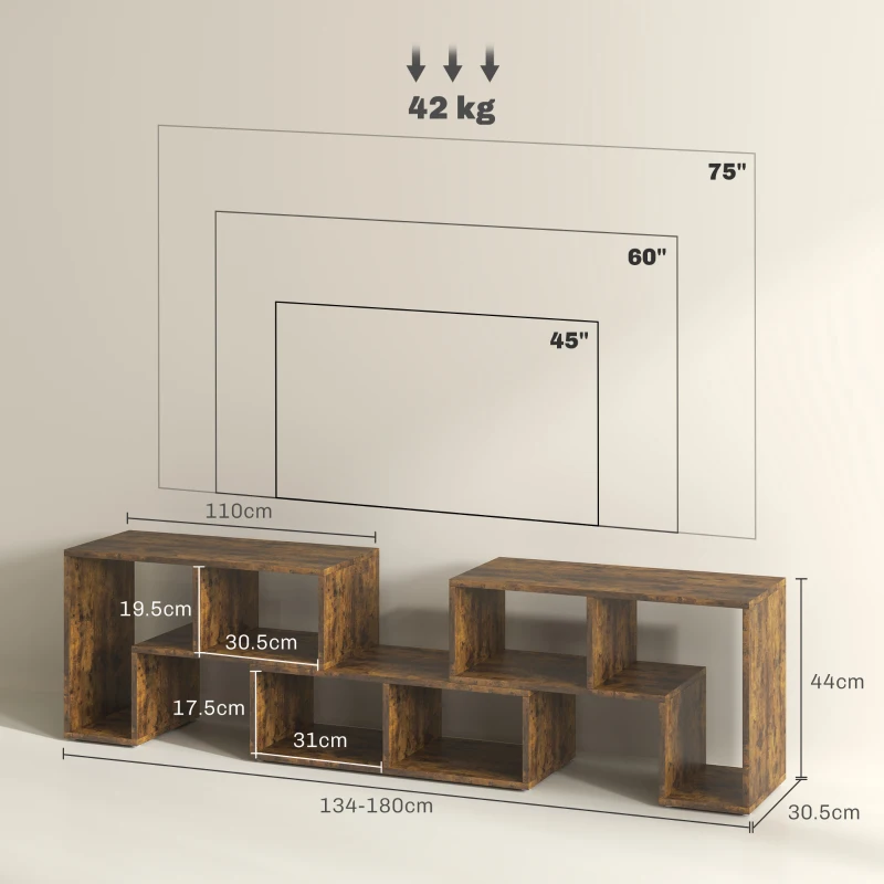 HOMCOM Three-Block Modular TV Stand - Rustic Brown