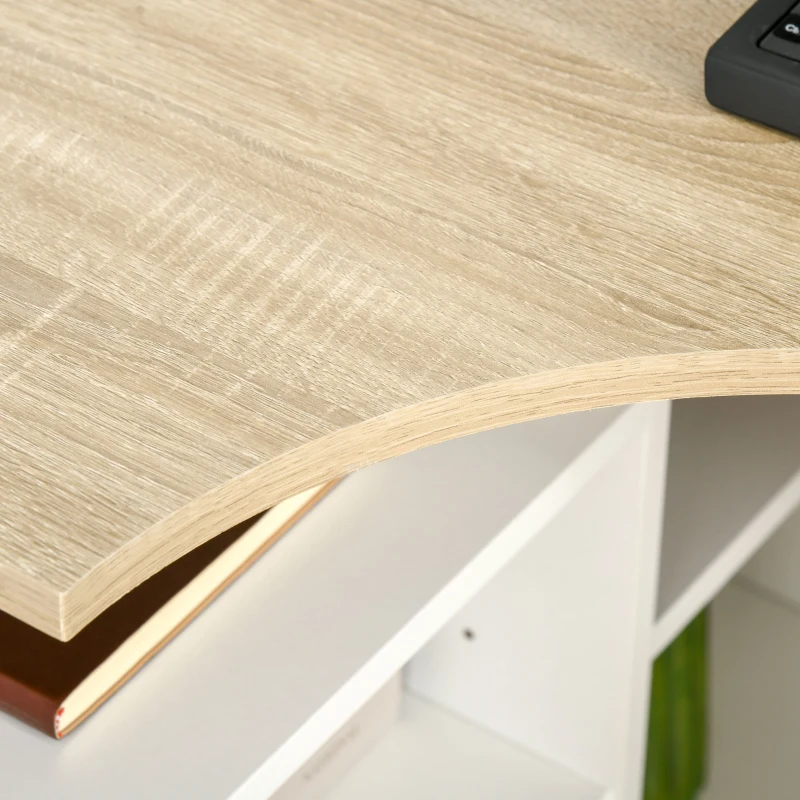 HOMCOM Escritorio Esquinero Mesa de Ordenador en Forma de L Escritorios Juveniles con Estantes Ajustables para Oficina Casa Despacho 120x70x75 cm Blanco y Roble