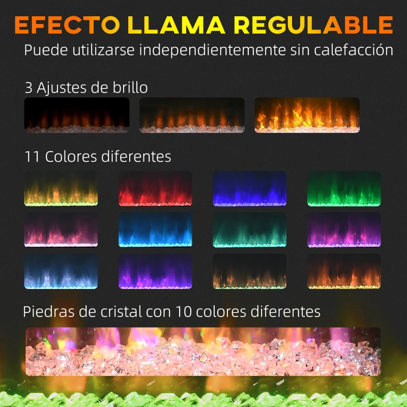 HOMCOM Chimenea Eléctrica 1000W/2000W con Temperatura Ajustable Silencioso Temporizador 15-25 m² 98x27x54,5 cm Blanco