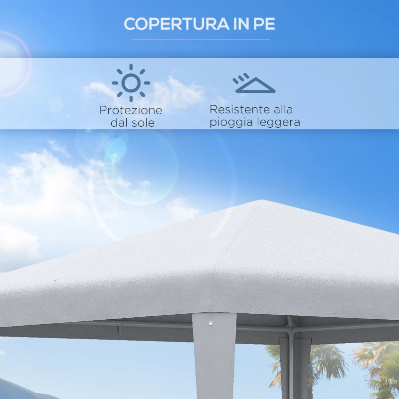 Outsunny Gazebo da Giardino con Telaio in Acciaio per Esterno e Interno, 2.7x2.7m Bianco