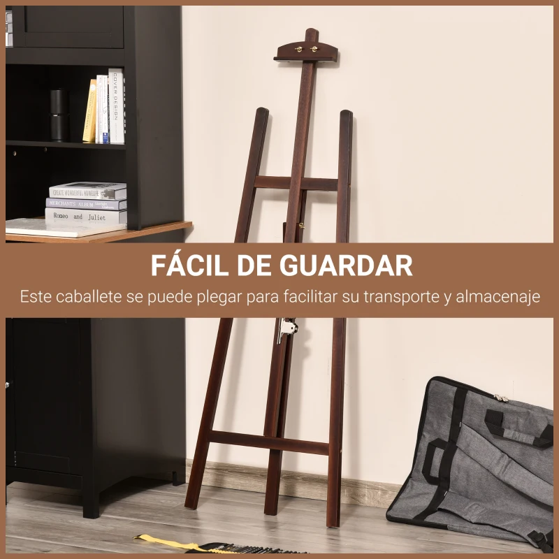 HOMCOM Caballete de Pintura de Madera Caballete de Dibujo con Ángulo Ajustable de 75° Soporte Trípode y Pincel para Lienzos 51,5x71,5x134,5 cm Café