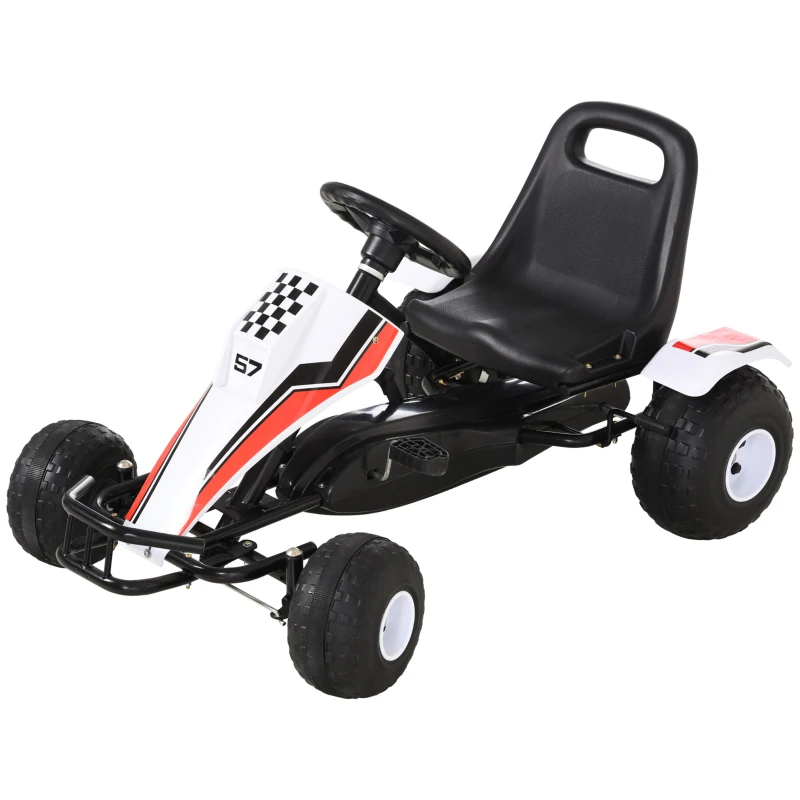 HOMCOM Go Kart a Pedales para Niños de +3 Años Coche de Pedales Infantil con Asiento Ajustable y Freno de Mano 104x66x57 cm Blanco y Negro