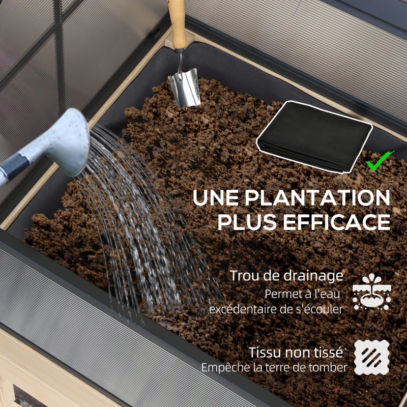 Outsunny Mini Serre sur Pieds dim.  60L x 57l x 103H cm double toit ouvrable Panneaux de Polycarbonate, acier, Bois Sapin traité