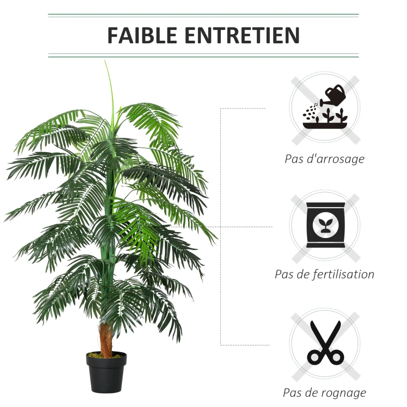 Outsunny Palmier Artificiel Hauteur 1,7 m Arbre Artificiel Tronc Branches Lichen Grandes Feuilles Grand réalisme Pot Inclus