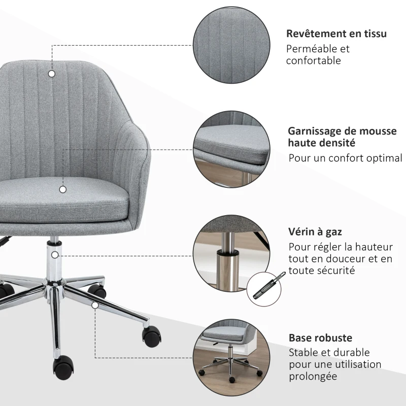 Vinsetto Lot de 2 chaises de bureau contemporain dossier accoudoirs striés hauteur réglable pivotant 360° piètement chromé