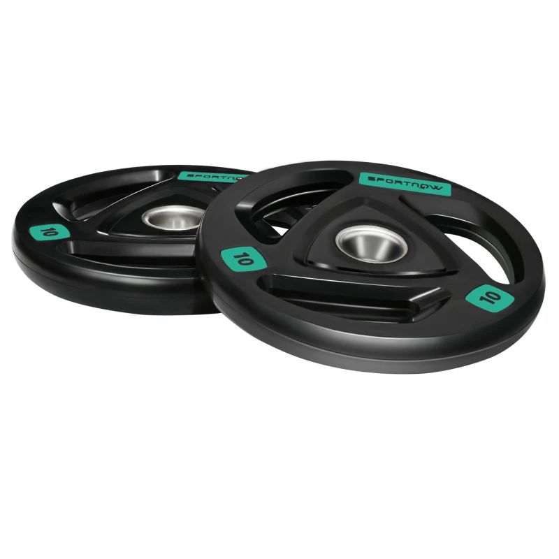 SPORTNOW Two 10kg Olympic Weight Plates, Tri-Grip Rubber-Coated Barbell Weights, with 5cm Holes, for Home, Gym, Office