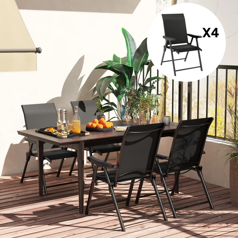 Outsunny Set of Four Folding Outdoor Chairs - Black