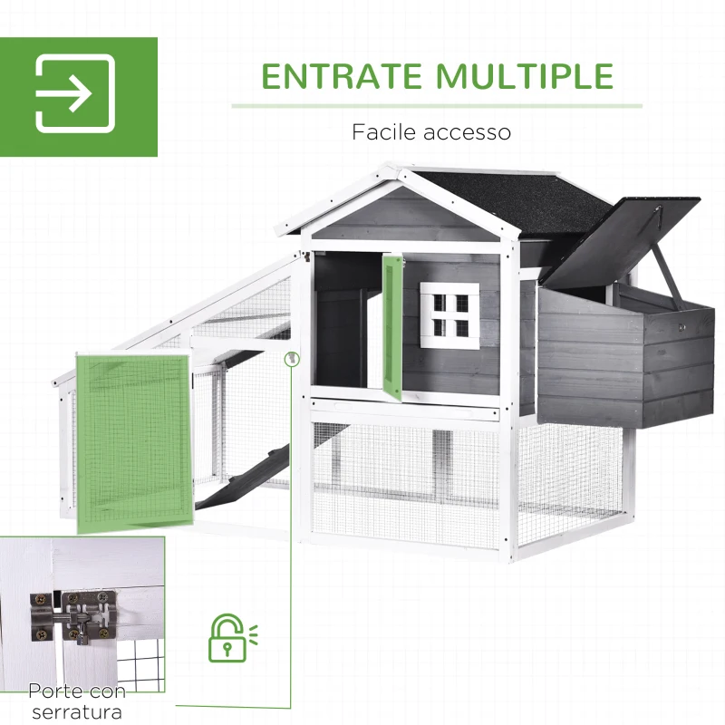 PawHut Pollaio da Giardino Prefabbricato in Legno con Tetto Impermeabile, 175.4x95.5x100cm - Grigio