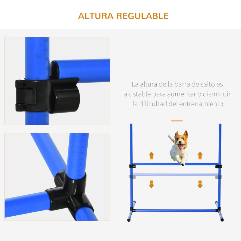 PawHut Set de Entrenamiento de Agilidad para Perros 4 Piezas Obstáculos Vallas de Salto con Altura Ajustable 99x65x94 cm Azul