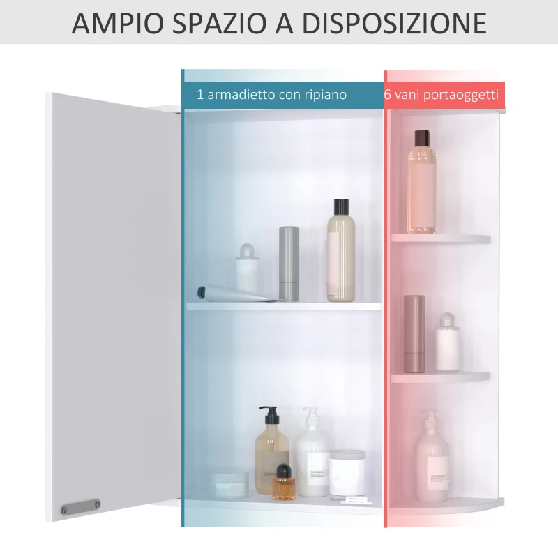 homcom Specchio Bagno Contenitore, Armadietto Bagno con Specchio, Anta Centrale e Mensole in Legno Bianco (66 x 17 x 63 cm)