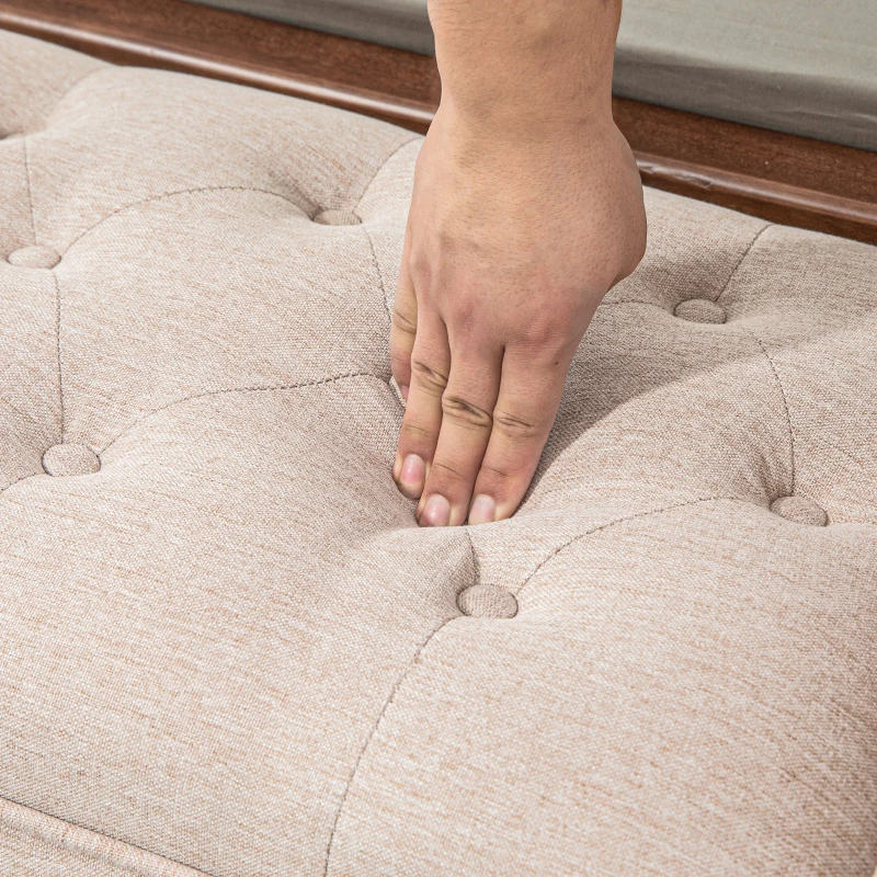 HOMCOM Panca Fondo Letto Imbottita e a Bottoni, in Tessuto Effetto Lino e Legno, 141x44x65 cm, Beige