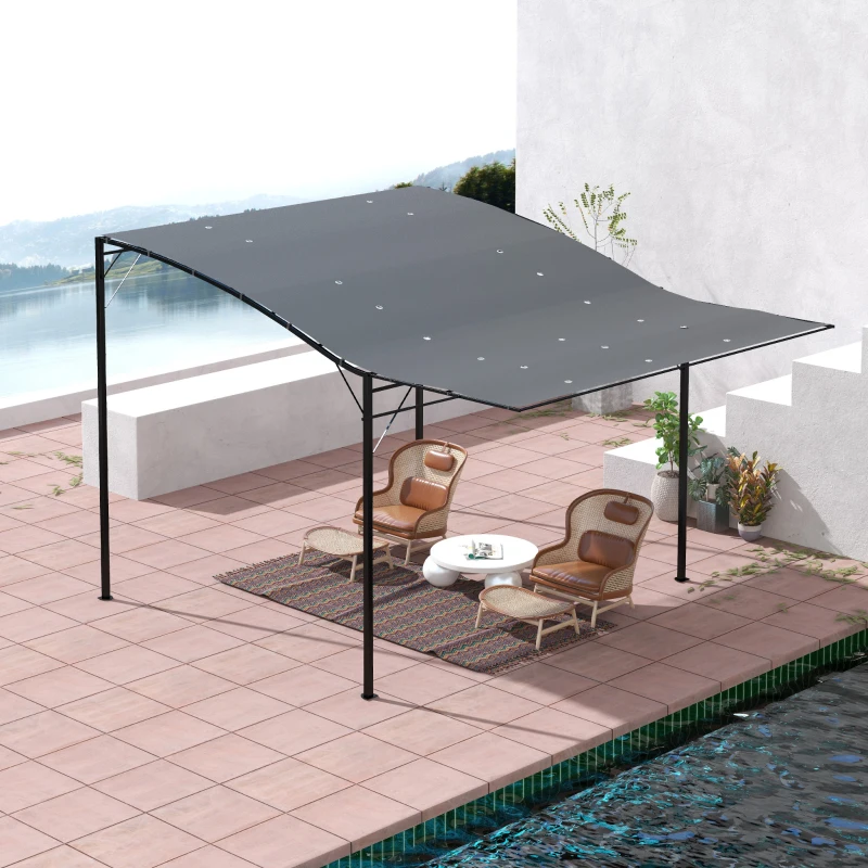 Outsunny 3 x 2.5 Patio Metal Gazebo Metal Frame Pergola with Extendable Canopy for Family Outdoor Shelter, Charcoal Grey