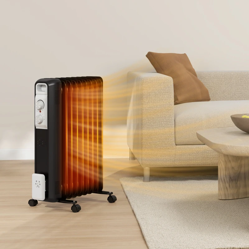 HOMCOM 2kW Nine Fin Oil-Filled Radiator - Black