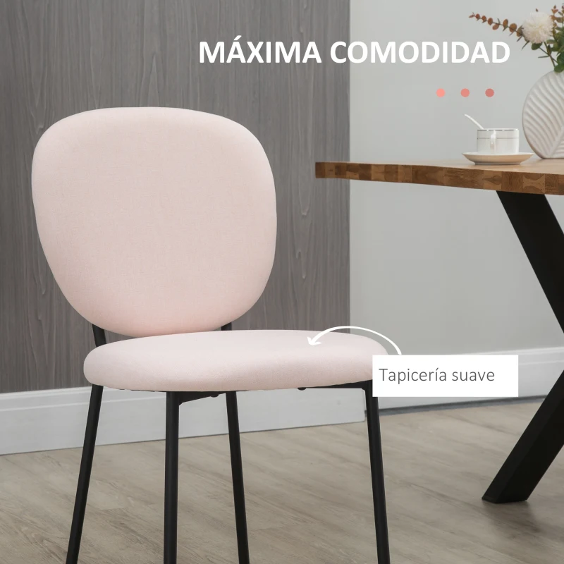 HOMCOM Juego de 2 Sillas de Comedor con Respaldo y Patas de Acero para Salón Cocina Carga 120 kg 46x59x82 cm Rosa Claro