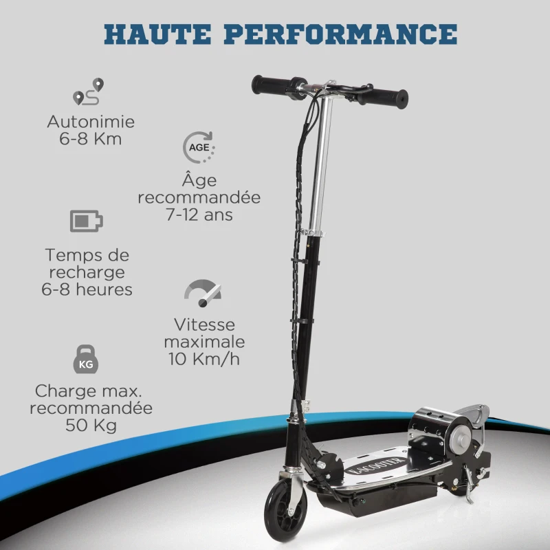 HOMCOM Trottinette Électrique 120 W Pliable pour Enfants de 7 à 12 Ans 10 Km/h Max. Hauteur Guidon Réglable 2 Roues en PU Coloris Noir et Argent