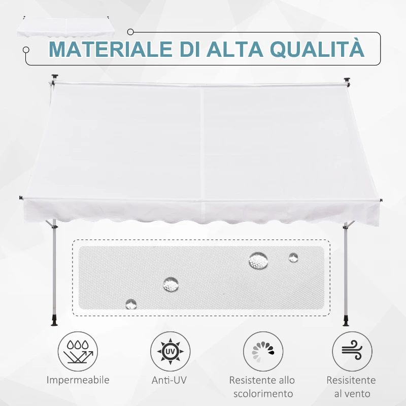 Outsunny Tenda da Sole a Bracci 3x1.5m con Manovella e Struttura Telescopica, Bianco