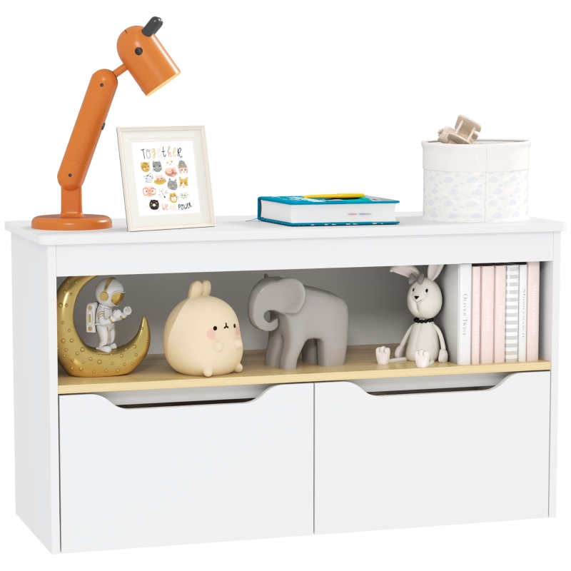 AIYAPLAY Estantería para Juguetes Infantil con 2 Cajones y Compartimento para Salón Dormitorio Sala de Juegos 80x30x45 cm Blanco