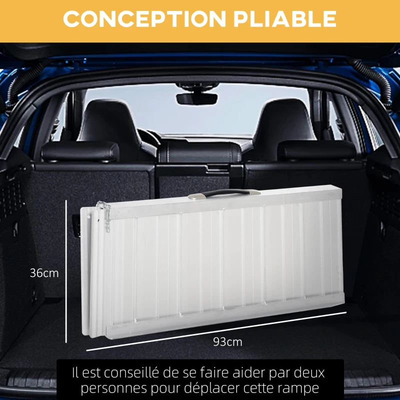 HOMCOM Rampe de Fauteuil Roulant Rampe de Chargement Rampe d'accès antidérapante Pliable avec Bordures de sécurité Max. 270 Kg dim. 91L x 72l x 5H cm alu. Noir