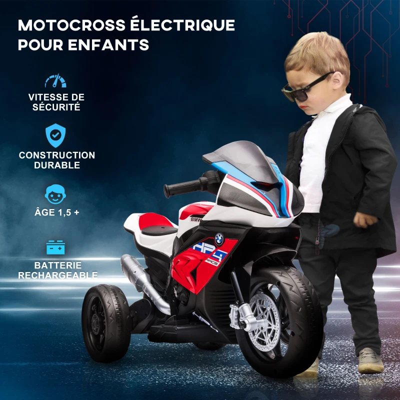 HOMCOM Moto électrique pour enfants 3 roues 6 V 2,5 Km/h musique interface USB  82,5 x 42 x 54 cm rouge