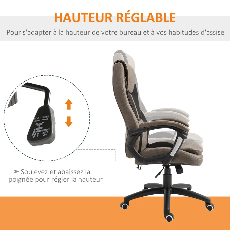 Vinsetto Fauteuil de bureau massant fauteuil bureau confortable hauteur réglable pivotant 360° polyester PU gris brun